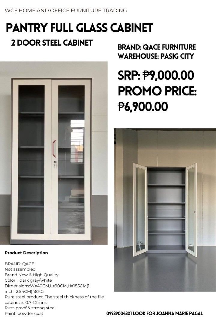 BODEGA PRICE SWING DOOR FULL GLASS STEEL CABINET (Category: Shelves, Cabinets & Racks) located in Quezon City. Submitted by wcfhomeandoffice (Listing ID 1431858037, Image 3). Description: Guaranteed Lowest Price in the market. 👌💯 WAREHOUSE LOCATION: PASIG CITY (NO SHOWROOM PURE WAREHOUSE ONLY) ‎ ‎● Same Day Delivery via Lalamove or Transportify ‎● Great Discount for Bulk Orders 10 units above ‎ ‎For orders & further assistance hit 📨 ‎Look for 