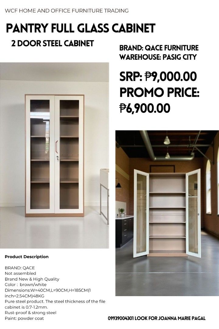 BODEGA PRICE SWING DOOR FULL GLASS STEEL CABINET (Category: Shelves, Cabinets & Racks) located in Quezon City. Submitted by wcfhomeandoffice (Listing ID 1431858037, Image 2). Description: Guaranteed Lowest Price in the market. 👌💯 WAREHOUSE LOCATION: PASIG CITY (NO SHOWROOM PURE WAREHOUSE ONLY) ‎ ‎● Same Day Delivery via Lalamove or Transportify ‎● Great Discount for Bulk Orders 10 units above ‎ ‎For orders & further assistance hit 📨 ‎Look for 