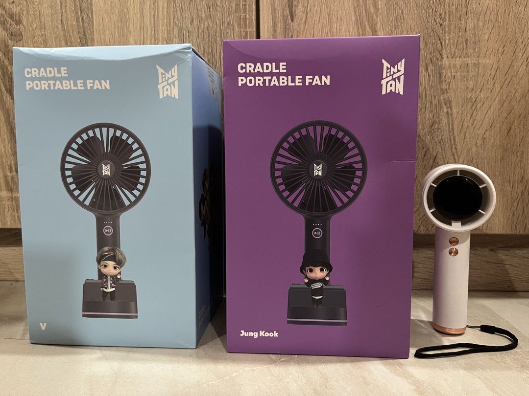 BT21 Cradle Portable Fan (JK & V) (Category: Fans) located in San Pablo. Submitted by roseperez (Listing ID 1431964263, Image 1). Description: BT21 Cradle Fan Official merch Sealed 1,200 each Available: JK v.