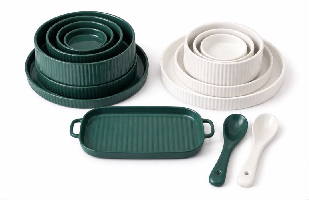 Ceramic Dish Set - Green & White454793882051563520