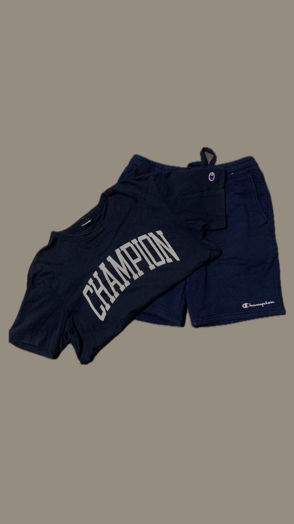 Champion Aspack (Category: Sets & Coordinates) located in Trece Martires City. Submitted by cozycorner_ (Listing ID 1431982438, Image 1). Description: Shirt Size XL 21x28 No flaws Color rate 9.5/10 Excellent condition Short Size S waist 28-33 Can pass as new No flaws Color rate 10/10 .