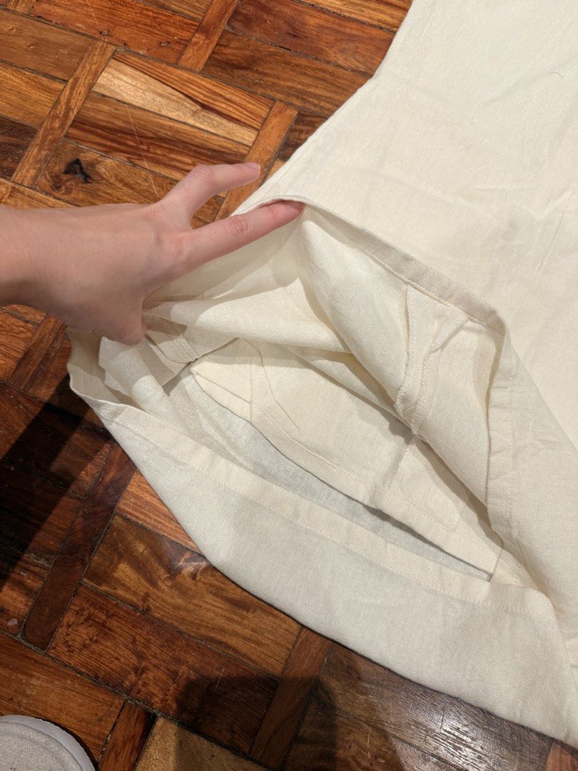 Custom linen double lined dress in cream (Category: Dresses) located in Quezon City. Submitted by shopstudio (Listing ID 1431797750, Image 3). Description: Used once for ecq grad (at home only haha) i double lined it with linen! 3k to make haha Good for xs max 25 waist Helping tags: araw the line , carino , editors market , zara , mango.