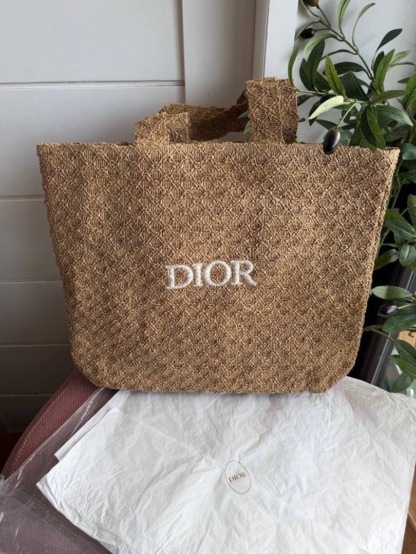 Dior Raffia Tote (Category: Luxury Bags & Wallets) located in Candelaria. Submitted by pinkykeenshop (Listing ID 1431924353, Image 3). Description: D|or Raffia Tote Large Tote - ₱1,800 Tote Size: 43 x 35 x 10 cm Small - ₱1,600 Measurements: 13 L, 8 H, 5 W Stylish and summery, this woven bag features Dior’s signature embroidered logo. 🌸 Lightweight yet spacious, with a waterproof interior to protect your items..