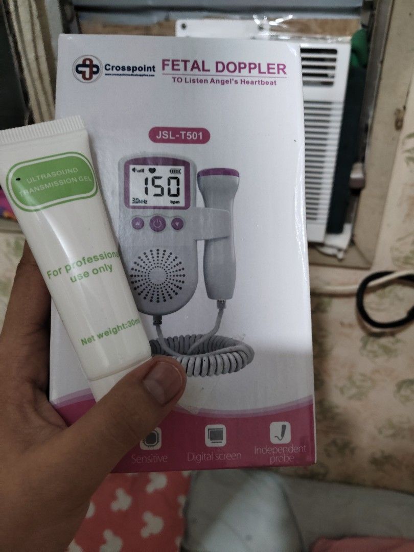 Fetal Doppler (Category: Maternity Care) located in Paranaque City. Submitted by yhanneeengg (Listing ID 1431945705, Image 1). Description: - Crosspoint Fetal Doppler (Model: JSL-T501) - Allows you to hear your baby's heartbeat - Features a digital screen - Includes ultrasound transmission gel (20g) - Designed for professional use once used trinay lang.
