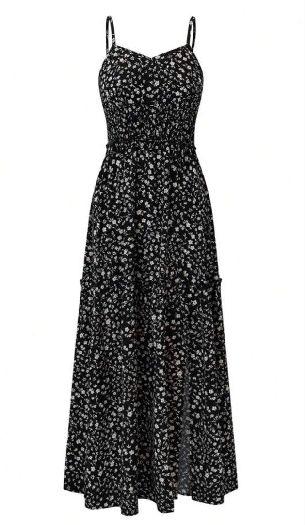 Floral Print Maxi Dress (Category: Dresses) located in Manila. Submitted by acbefgh (Listing ID 1431971065, Image 1). Description: - Black maxi dress - White floral print - Fitted bodice with thin straps - Flowing skirt - Perfect for casual or summer occasions.