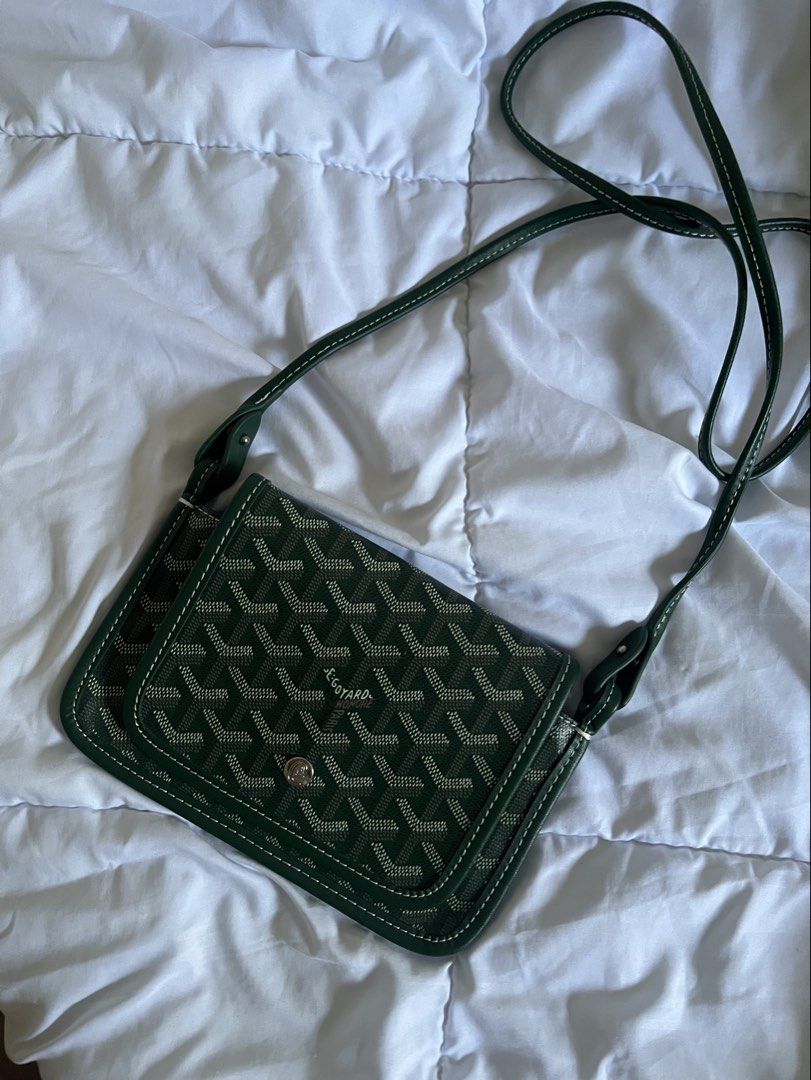 Goyard Plumet Pocket Sling- Green (Category: Luxury Bags & Wallets) located in Manila. Submitted by shop_tiludrop (Listing ID 1431875209, Image 1). Description: Goyard Plumet Pocket Sling Bag - Color: Green - Exterior: Green and white Goyard Pattern - Closure: Flap with silver-tone button - Interior: Cream-colored Canvas with 2 pockets and one zipper pocket - Strap: Green strap Price: 8500 (Negotiable) Location: Bacoor, Cavite.