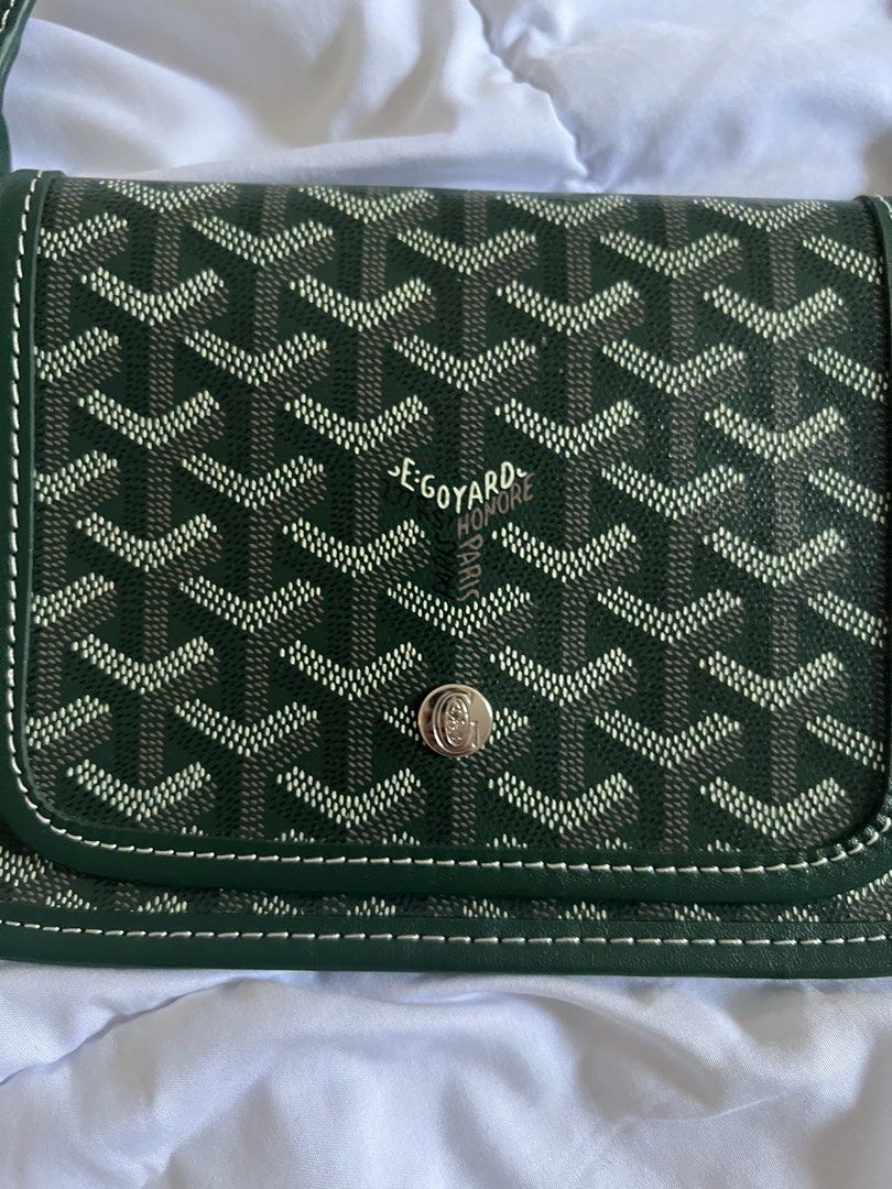 Goyard Plumet Pocket Sling- Green (Category: Luxury Bags & Wallets) located in Manila. Submitted by shop_tiludrop (Listing ID 1431875209, Image 3). Description: Goyard Plumet Pocket Sling Bag - Color: Green - Exterior: Green and white Goyard Pattern - Closure: Flap with silver-tone button - Interior: Cream-colored Canvas with 2 pockets and one zipper pocket - Strap: Green strap Price: 8500 (Negotiable) Location: Bacoor, Cavite.