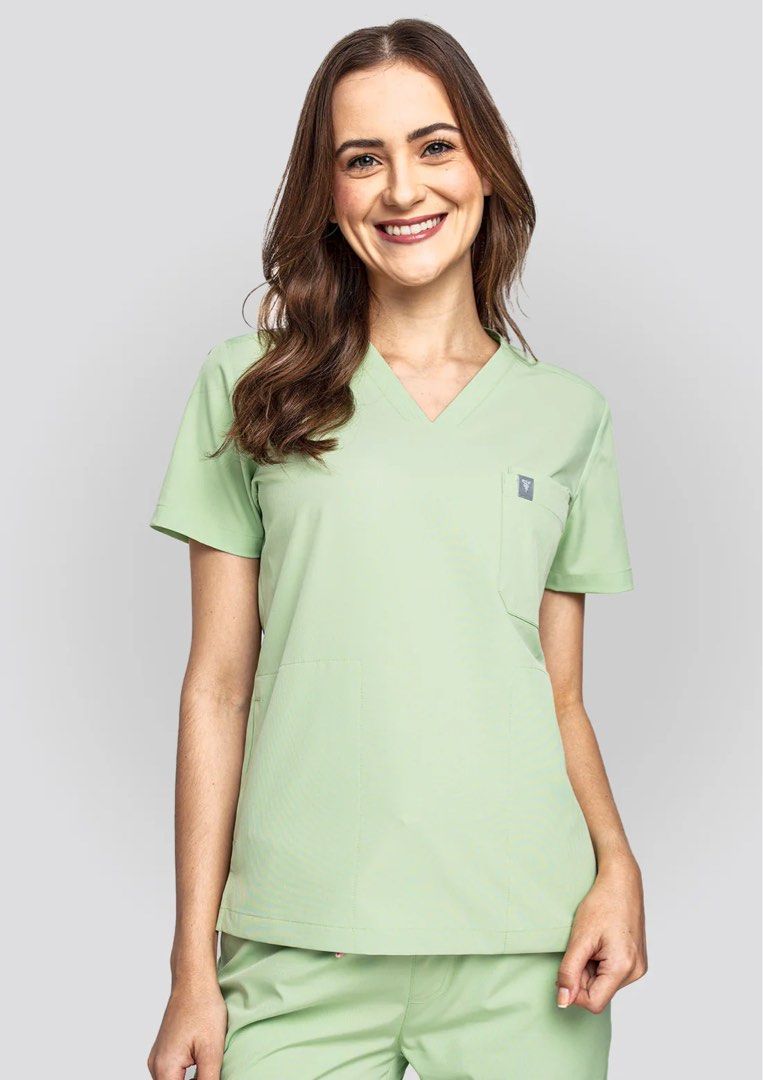 Green V-Neck Scrub Set (Category: Sets or Coordinates) located in Quezon City. Submitted by pritz (Listing ID 1431944684, Image 1). Description: White Coat Manila scrub set Lime, XS Php2,800 Used 1x only .
