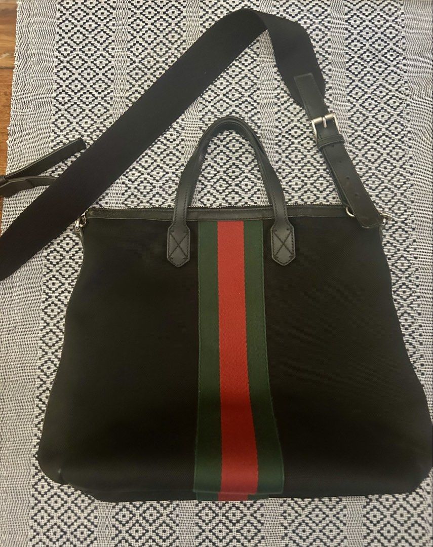Gucci Web Stripe Tote Bag (Category: Luxury Bags & Wallets) located in Las Pinas. Submitted by tinamontec00246 (Listing ID 1431896209, Image 3). Description: GUCCI Web Stripe Nylon Tote (Black) • Authentic Gucci • Signature green-red web stripe • Durable nylon with leather trim • Top zip closure + detachable shoulder strap • Spacious everyday / travel tote ✨ Clean, minimal, and timeless Gucci piece ✨ Lightweight and very practical - Authentic Guc