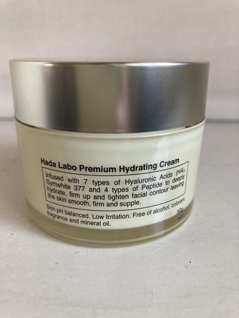 Hada Labo Premium Hydrating Cream (Category: Face Care) located in Manila. Submitted by daddythrifter (Listing ID 1431808501, Image 2). Description: Bought in Watson Did not double dip, used the cover to get tiny amount cream to test on my neck, unfortunately, it is not suitable for my skin type Size: 50 g .