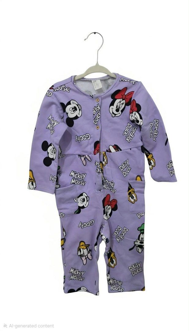 H&M Mickey Mouse Baby Onesie (Category: Babies & Kids Fashion) located in Manila. Submitted by emjhay.e (Listing ID 1431993288, Image 1). Description: - Adorable baby onesie - Features Mickey Mouse & Friends design - Includes Mickey, Minnie, Donald, and Daisy - Light purple color - Button-up front - Long sleeves - Convenient pockets - Perfect for your little one!.