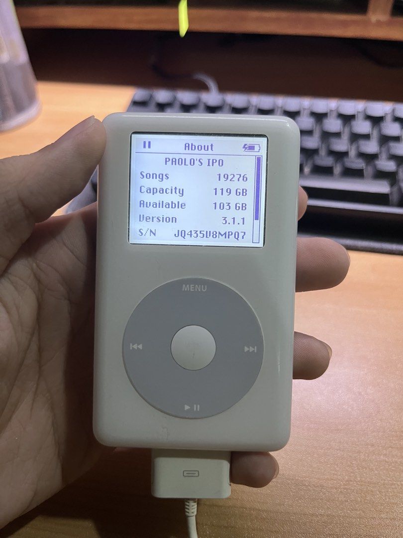iPod 4th Generation Monochrome (Modded) (Category: Portable Music Players) located in Quezon City. Submitted by phibaler (Listing ID 1431902758, Image 3). Description: iPod 4th Generation Monochrome (Modded) FOR SALE - Price: ₱6500 - Good working condition. Light scratches on the front and back, but everything works perfectly. LCD and battery are all good. - Increased storage to 128gb. 119gb usable, and as you can see it can fit 20k+ songs depend