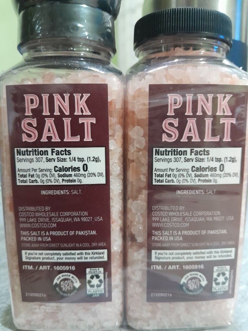 Kirkland Pink Salt grinder with refill (Category: Spice & Seasoning) located in Makati City. Submitted by mylynmylyn (Listing ID 1431910913, Image 1). Description: sealed item pink salt with grinder and refill 368.5 grams each.