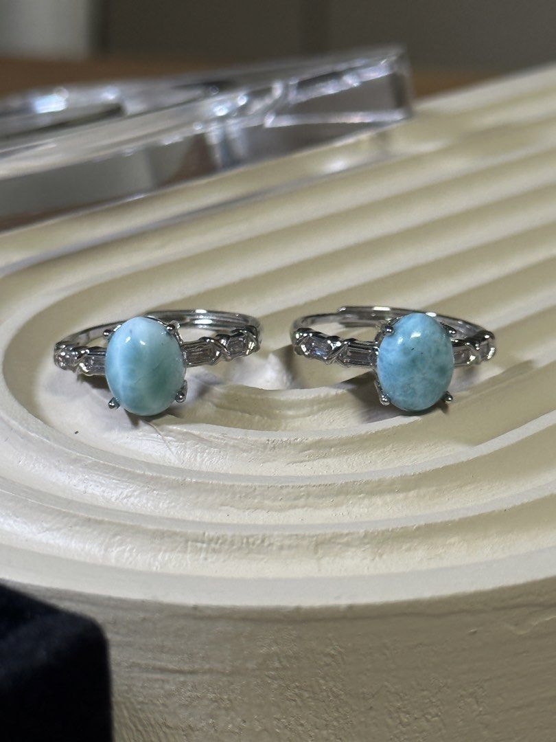 Larimar Adjustable Ring (Category: Rings) located in Singapore. Submitted by lilygemssg (Listing ID 1431925374, Image 2). Description: Super pretty larimar adjustable ring! Item is not S925, it’s copper base with silver plated. 8 available! FCFS to choose. 2 for additional $1 off :).