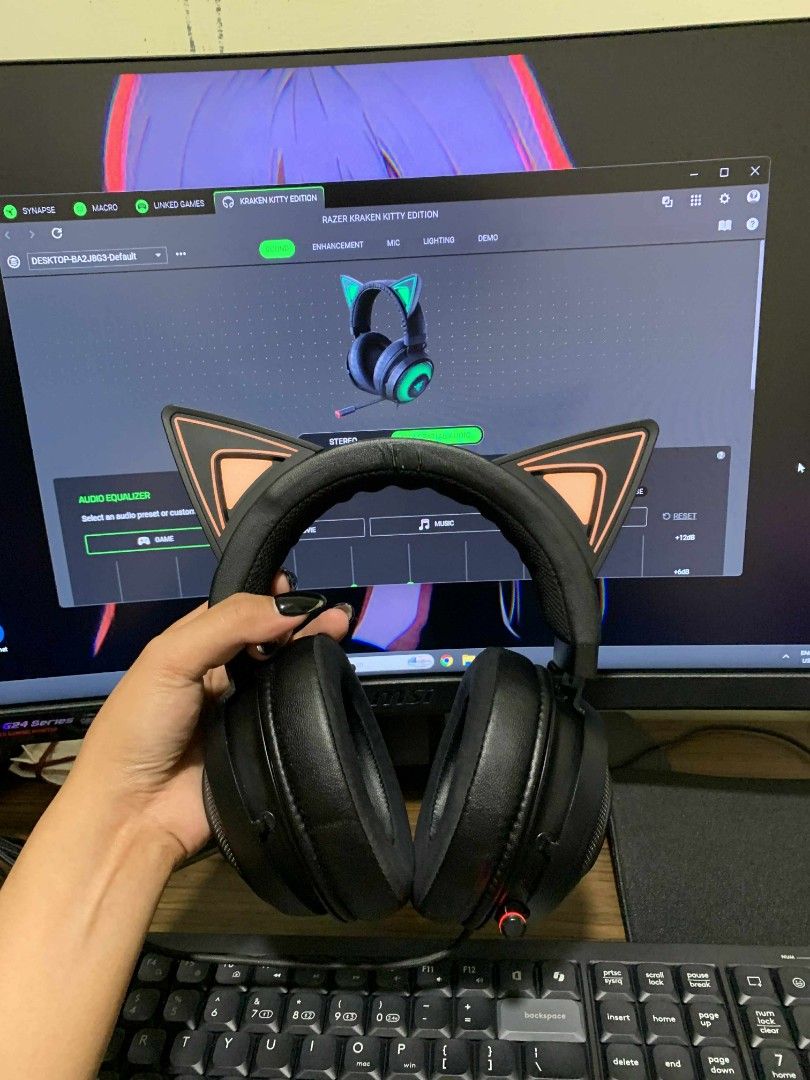 Razer Kraken Kitty Edition Headphones (Category: Headphones & Headsets) located in Marikina City. Submitted by youngfire.84de99 (Listing ID 1431907068, Image 1). Description: - Razer Kraken Kitty Edition Headphones - Cat ear design - Built-in microphone - Over-ear style for comfort - Black with green accents - Ideal for gaming and streaming ISSUE: DISCONNECTING WHEN RAZER SYNAPSE IS ENABLE USB CONNECTION (NEED TO DISABLED IN DEVICE MANAGER) BUT I