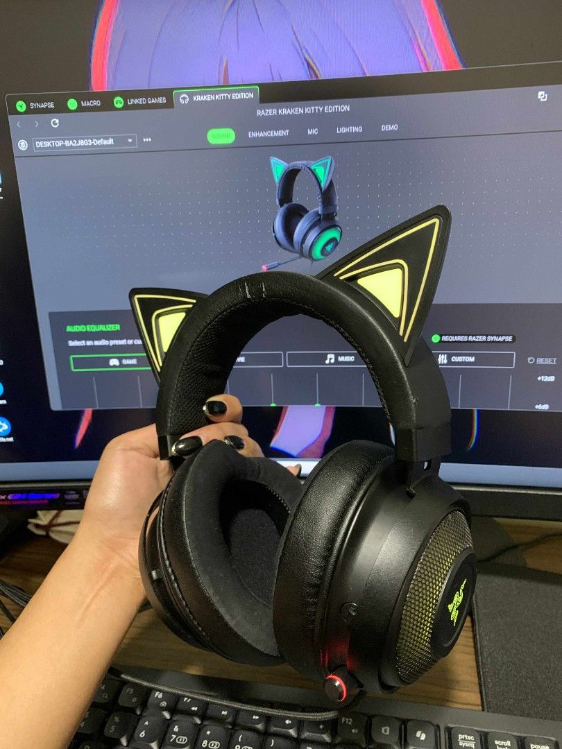 Razer Kraken Kitty Edition Headphones (Category: Headphones & Headsets) located in Marikina City. Submitted by youngfire.84de99 (Listing ID 1431907068, Image 2). Description: - Razer Kraken Kitty Edition Headphones - Cat ear design - Built-in microphone - Over-ear style for comfort - Black with green accents - Ideal for gaming and streaming ISSUE: DISCONNECTING WHEN RAZER SYNAPSE IS ENABLE USB CONNECTION (NEED TO DISABLED IN DEVICE MANAGER) BUT I