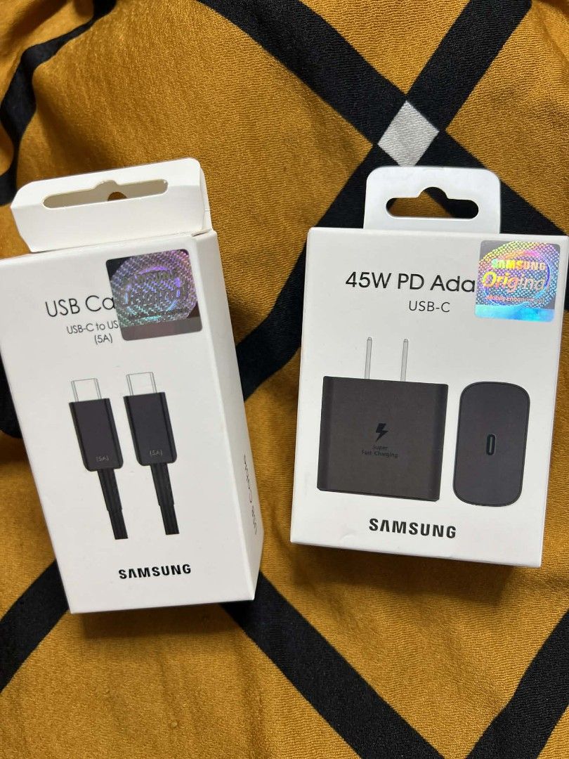 Samsung 45W Super Fast Charging Bundle (Category: Chargers & Cables) located in Manila. Submitted by onlineshopping22 (Listing ID 1431888405, Image 1). Description: Samsung 45W Charging Duo: Ultra-Fast: 45W PD 3.0 PPS for Super Fast Charging 2.0. High-Current Cable: 5A USB-C to USB-C for maximum power delivery. Versatile: Compatible with Galaxy phones, tablets, and laptops. Authentic: Retail-ready with security seals and 2025 manufacture date..
