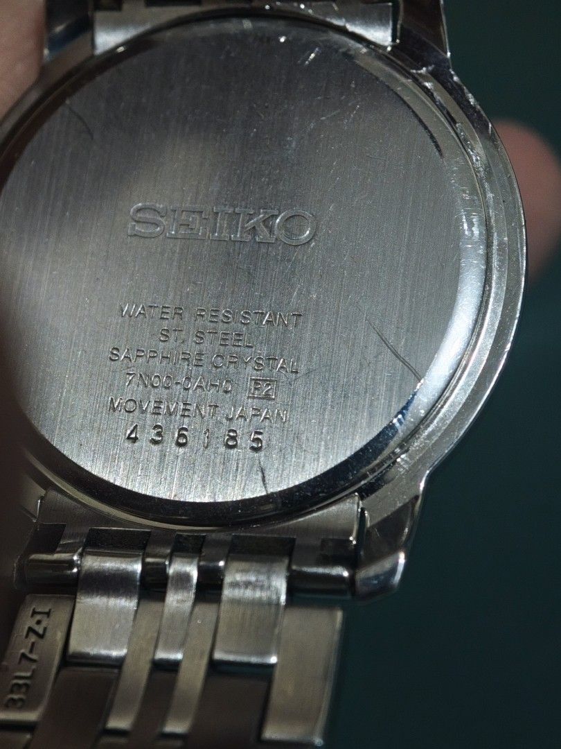 Seiko Stainless Steel Watch (Category: Men's Watches) located in Manila. Submitted by fdrakearon89191 (Listing ID 1431919372, Image 3). Description: - Seiko watch with a sleek black dial and elegant gold accents. - Features a durable stainless steel band with gold-tone links. - Protected by a scratch-resistant sapphire crystal. - Water-resistant design for everyday wear. - Powered by a reliable Japanese movement. - Model number: 7N00-Z480. -.