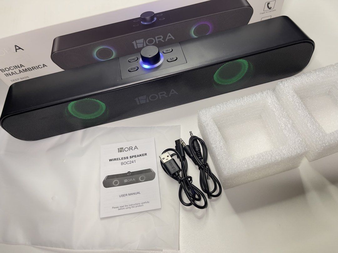 SOUND BAR RGB BLUETOOTH SPEAKER (Category: Soundbars, Speakers & Amplifiers) located in San Leonardo. Submitted by emn_gadgetgrid (Listing ID 1431839843, Image 1). Description: 1HORA RGB BLUETOOTH SOUND BAR SPEAKER BRAND NEW SEALED✅ 5pcs. Available❕ May sound test po ako message lang po send ko sa inyo. Upgrade your audio experience with this sleek and powerful 1HORA Bluetooth Soundbar! • Powerful 4 SPEAKER 4D Bass – Rich and immersive sound qual
