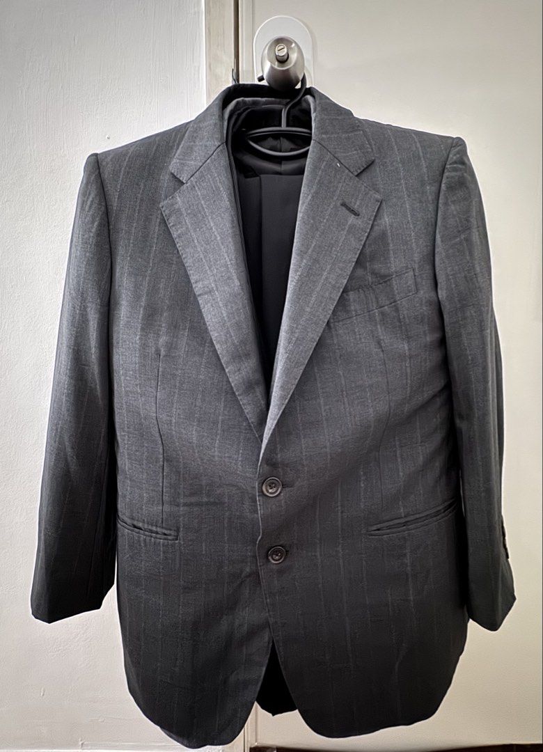 Suits for sale (Category: Coats, Jackets and Outerwear) located in Angeles City. Submitted by kingfpc (Listing ID 1431947952, Image 3). Description: All fits best to Large or 5’8” 70kg No issues Seldom used Black with pinstripes Light gray Charcoal gray with stripes.