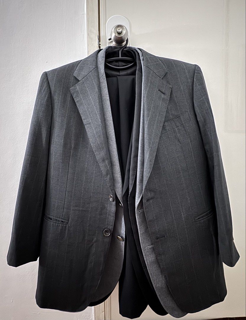Suits for sale (Category: Coats, Jackets and Outerwear) located in Angeles City. Submitted by kingfpc (Listing ID 1431947952, Image 2). Description: All fits best to Large or 5’8” 70kg No issues Seldom used Black with pinstripes Light gray Charcoal gray with stripes.