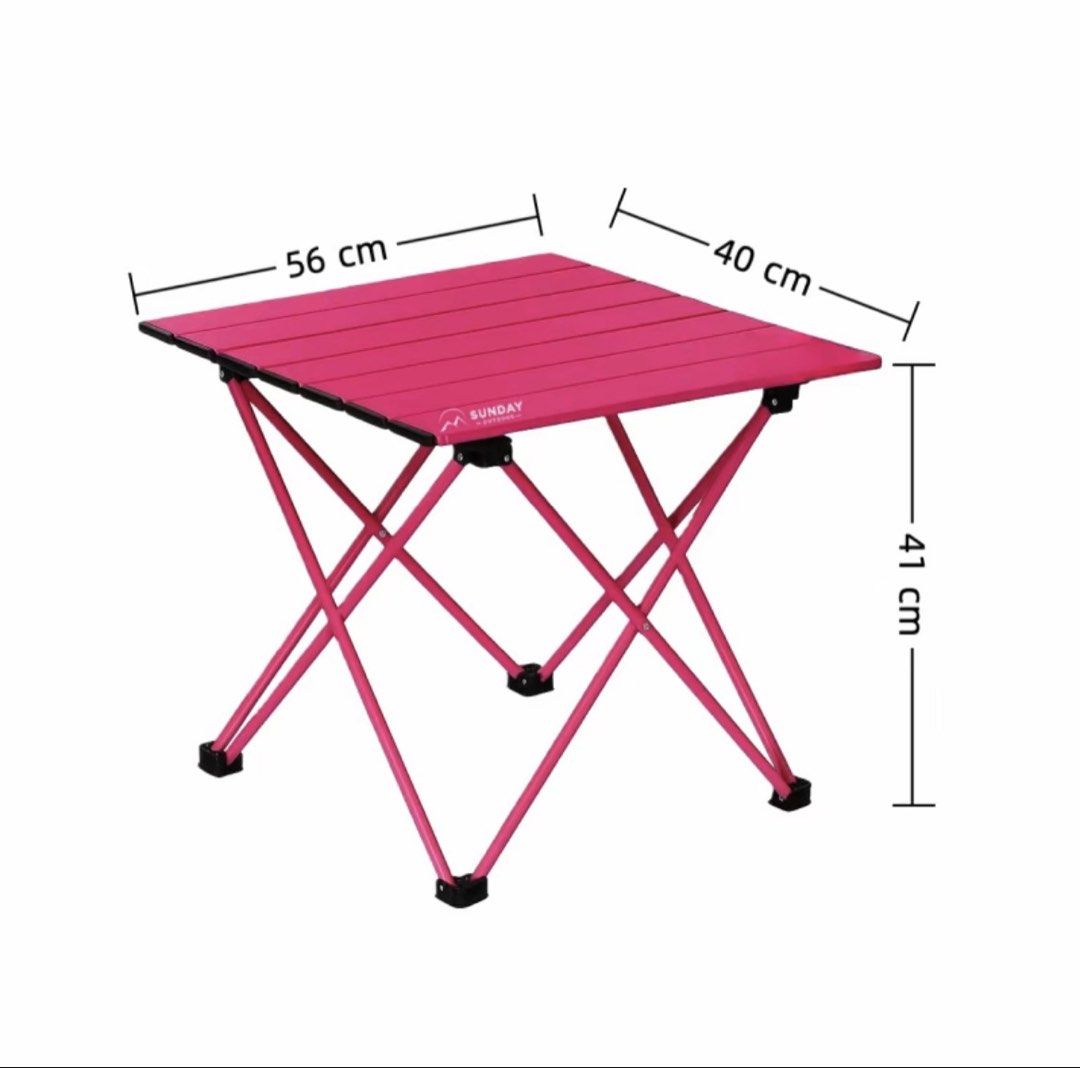 Sunday Foldable Camping Table Pink (Category: Tables & Sets) located in Quezon City. Submitted by ysaplus (Listing ID 1431855921, Image 1). Description: Never used. Comes with box and camping bag RFS: wrong size 📍Quezon City.