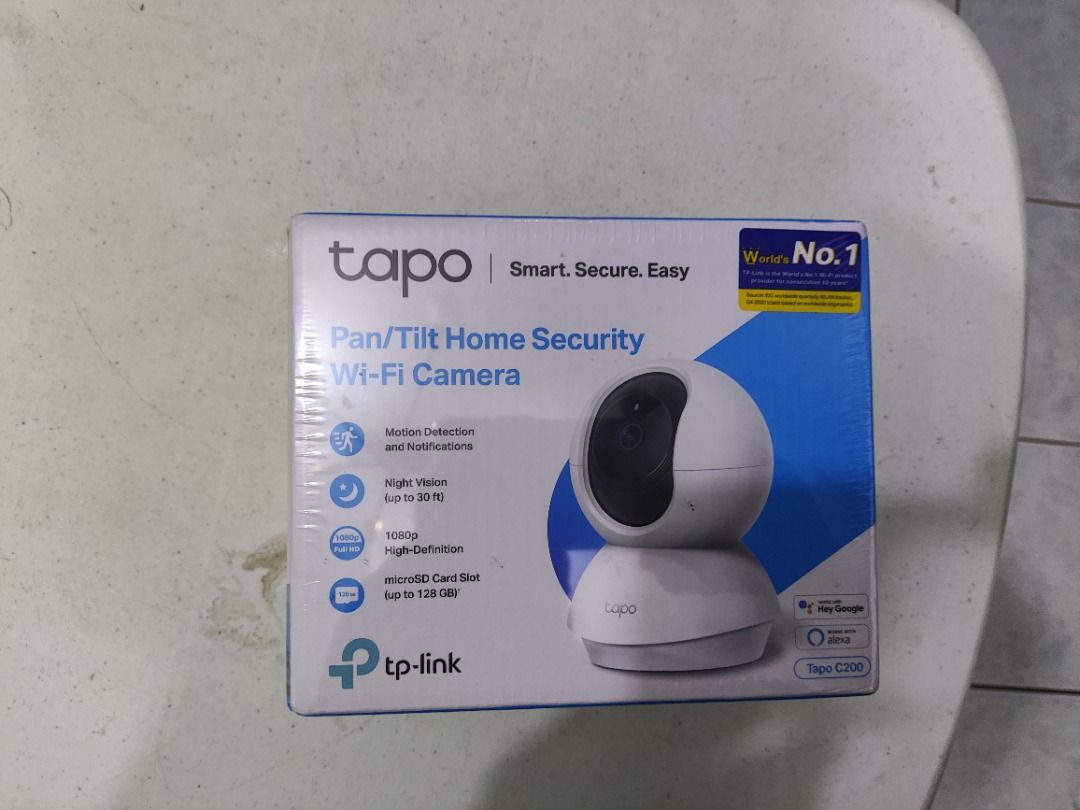 Tapo Pan/Tilt Home Security Wi-Fi Camera C200 (Category: Security Systems & CCTV Cameras) located in Caloocan City. Submitted by emil4865265 (Listing ID 1431997334, Image 1). Description: - Tapo C200 Wi-Fi Camera for home security. - 1080p High-Definition Video. - Night Vision up to 30ft. - Motion Detection. - 360° Horizontal Field of View. - Supports microSD card. - Package includes: Camera, power adapter, quick start guide, mounting screws, mou