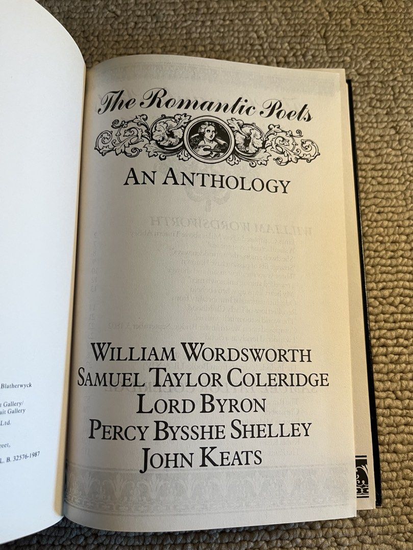 The Romantic Poets: An Anthology (Category: Storybooks) located in Manila. Submitted by darthcauldrone66 (Listing ID 1431878832, Image 3). Description: - Romantic Poetry anthology - Part of The Great Writers Library - Includes works by: William Wordsworth, Samuel Taylor Coleridge, Lord Byron, Percy Bysshe Shelley, and John Keats - Features a dark blue cover - Gold lettering and landscape image on the cover - Gold lettering on the spine - what you
