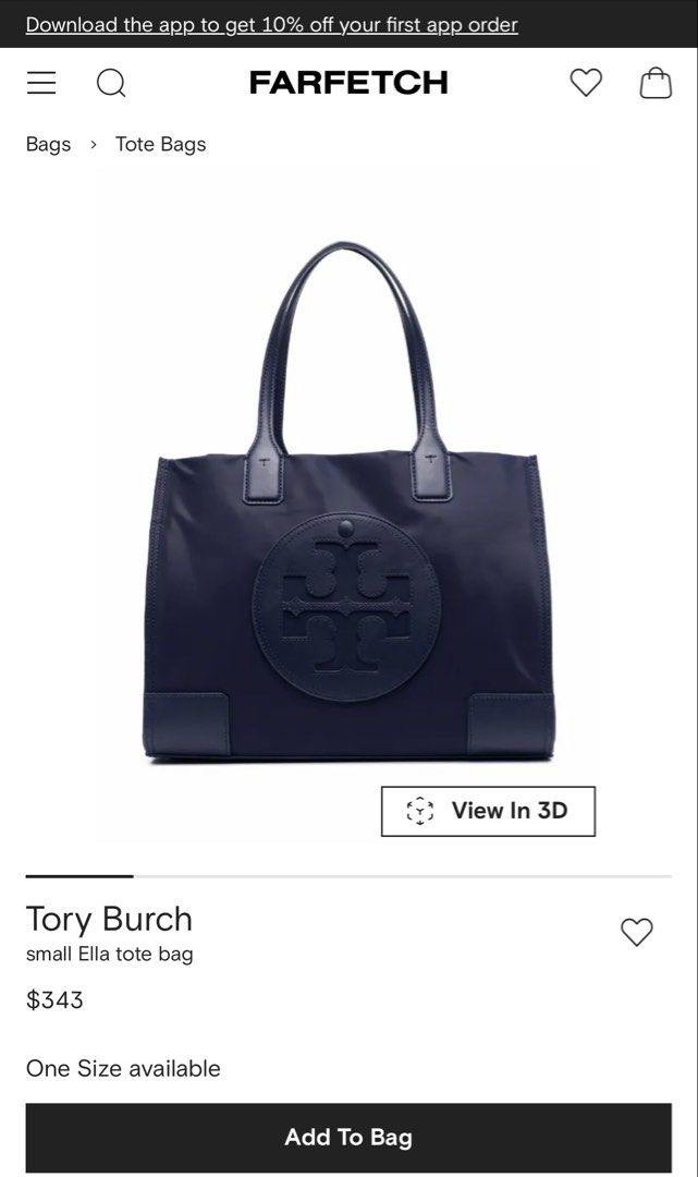 Tory Burch Ella Tote Bag (Category: Luxury Bags & Wallets) located in Pasig City. Submitted by help.a.hoarder.out (Listing ID 1431996814, Image 1). Description: - Tory Burch Ella tote bag - Color: Navy blue - Features embossed logo - Leather handles - Magnetic fastening - Spacious interior - Zippered pocket - Shows wear on corners and needs repainting - Worn out due to daily use at school - Negotiable.