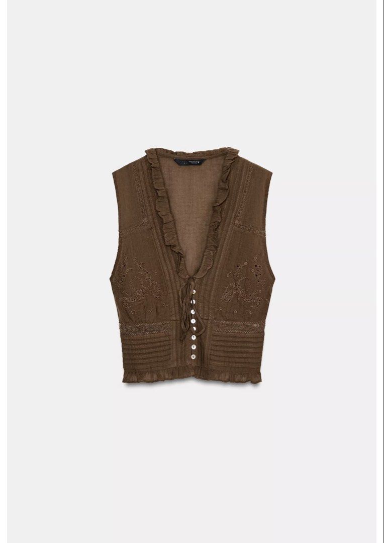 Zara brown embroidered gauze top (Category: Blouses) located in Quezon City. Submitted by shopstudio (Listing ID 1431820991, Image 2). Description: Just washed! .