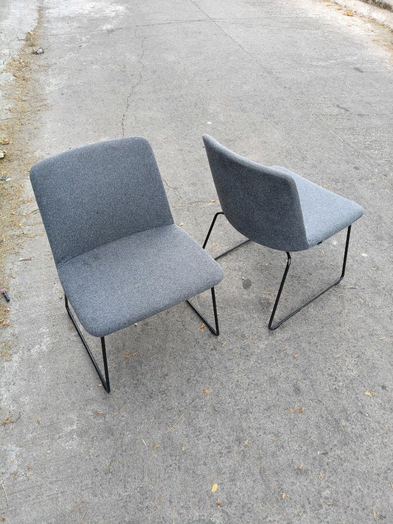 4 pieces dining / living / cafe chairs (Category: Chairs) located in Cavite. Submitted by yourownspace.tgyty (Listing ID 1432013778, Image 1). Description: Price is per piece. i have 4 wide sitting dining chairs / cafe chairs / guests chairs / whatever you wanna do with it chairs😂. has a sled powder coated metal base, wide soft cushion for back and butt like new and are in absolutely pristine condition. put it in your living room, dining room, c