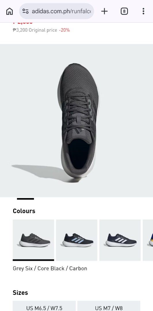 Adidas Runfalcon Grey Six Core Black Carbon (Category: Sneakers) located in Quezon City. Submitted by bbnew16 (Listing ID 1432030363, Image 1). Description: - Adidas Runfalcon shoes - Color: Grey Six / Core Black / Carbon men size US 8.5 used only once .