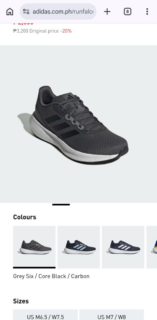 Adidas Runfalcon Grey Six Core Black Carbon (Category: Sneakers) located in Quezon City. Submitted by bbnew16 (Listing ID 1432030363, Image 2). Description: - Adidas Runfalcon shoes - Color: Grey Six / Core Black / Carbon men size US 8.5 used only once .