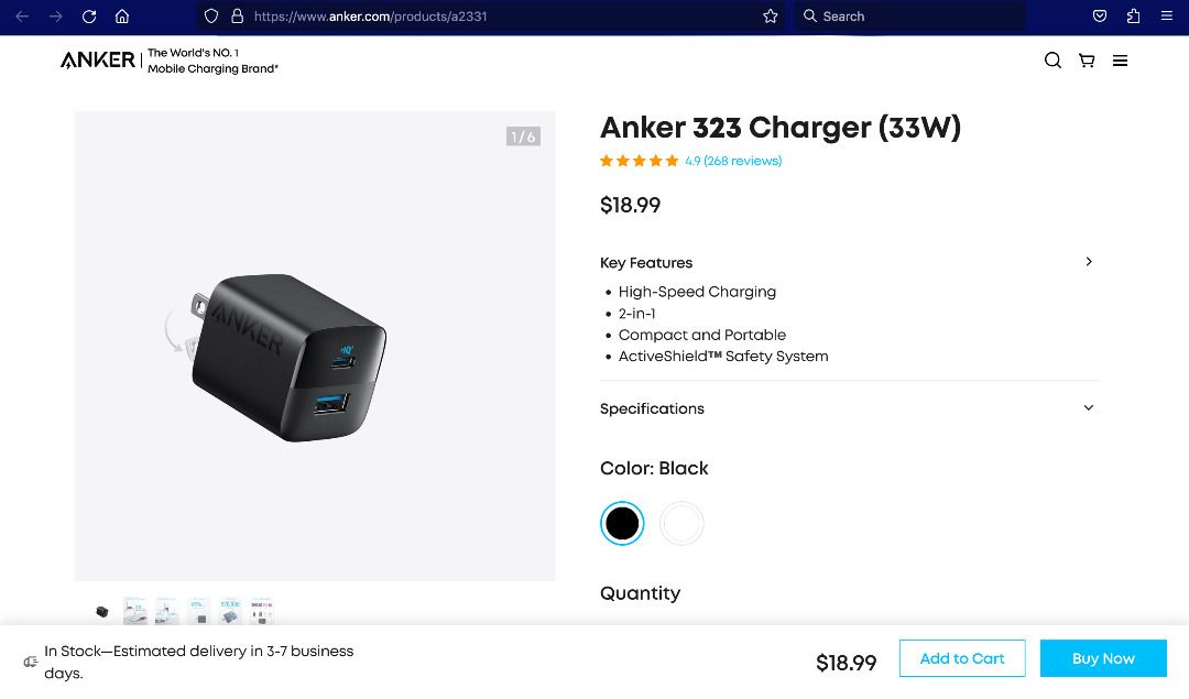 Anker 323 Charger (33W) (Category: Chargers & Cables) located in Marikina City. Submitted by mariefdv (Listing ID 1432073306, Image 3). Description: Anker 323 Charger (33W) Dual-Port Design The Anker 323 Charger features a dual-port design, allowing users to charge two devices simultaneously, making it incredibly convenient for those with multiple gadgets. High Maximum Output With a 33W power output, the Anker 323 Charger ensures fast and efficie