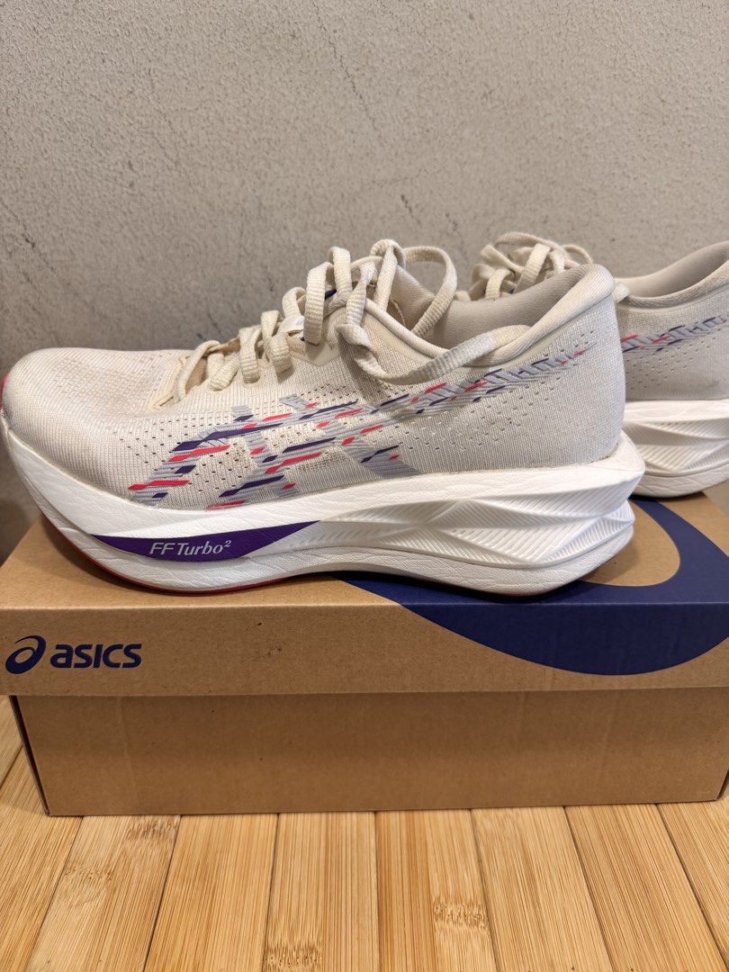 Asics Sonicblast Women's Running Shoes - Size 6.5 (Category: Sneakers) located in Singapore. Submitted by rosyappy (Listing ID 1432102136, Image 2). Description: - Asics Sonicblast running shoes - Size: US 6.5, EUR 37.5 - Color: Cream/Blue Fade - Condition: Good, with light wear on soles and uppers - Includes original box.