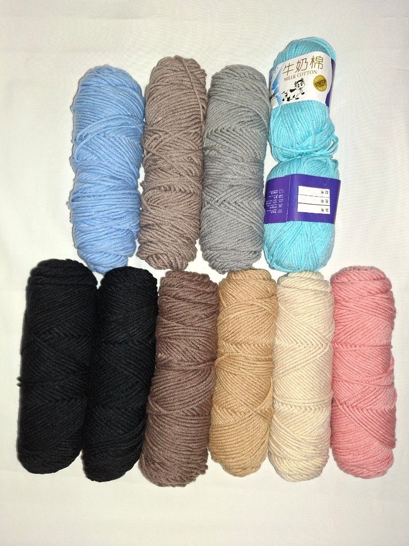 Assorted Yarn Bundle (Category: Craft Supplies & Tools) located in Cavite. Submitted by graciously_good (Listing ID 1432180996, Image 1). Description: - Lowest Price - Take all ! - 1st photo: Cotton Milk 8 Ply, Brand new - 2nd photo: Cotton Milk 8 Ply and Acrylic 4 Ply, used. Includes Double Ended Hook (5 & 6 mm), Plastic Safety Eyes, and Markers - 3rd photo: Fiber filling, 250g - 4th photo: Keychain rings, Brand new. Metal thread cutter, used (n