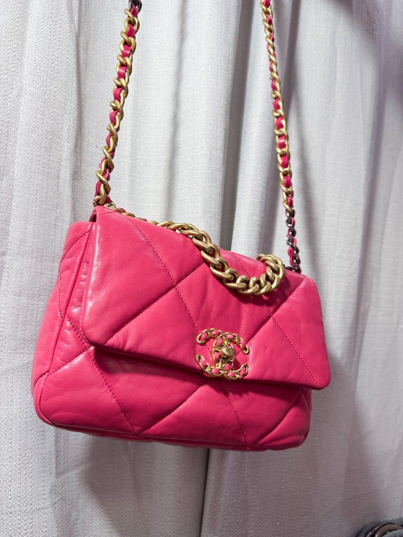 AUTHENTIC Chanel 19 (C19) Small in Hot Pink Leather and Mixed Hardware (Category: Luxury Bags & Wallets) located in Quezon City. Submitted by closetofcoco (Listing ID 1432051290, Image 3). Description: For faster replies, message our IG: theclosetofcoco GUARANTEED AUTHENTIC NO LOW BALLING.
