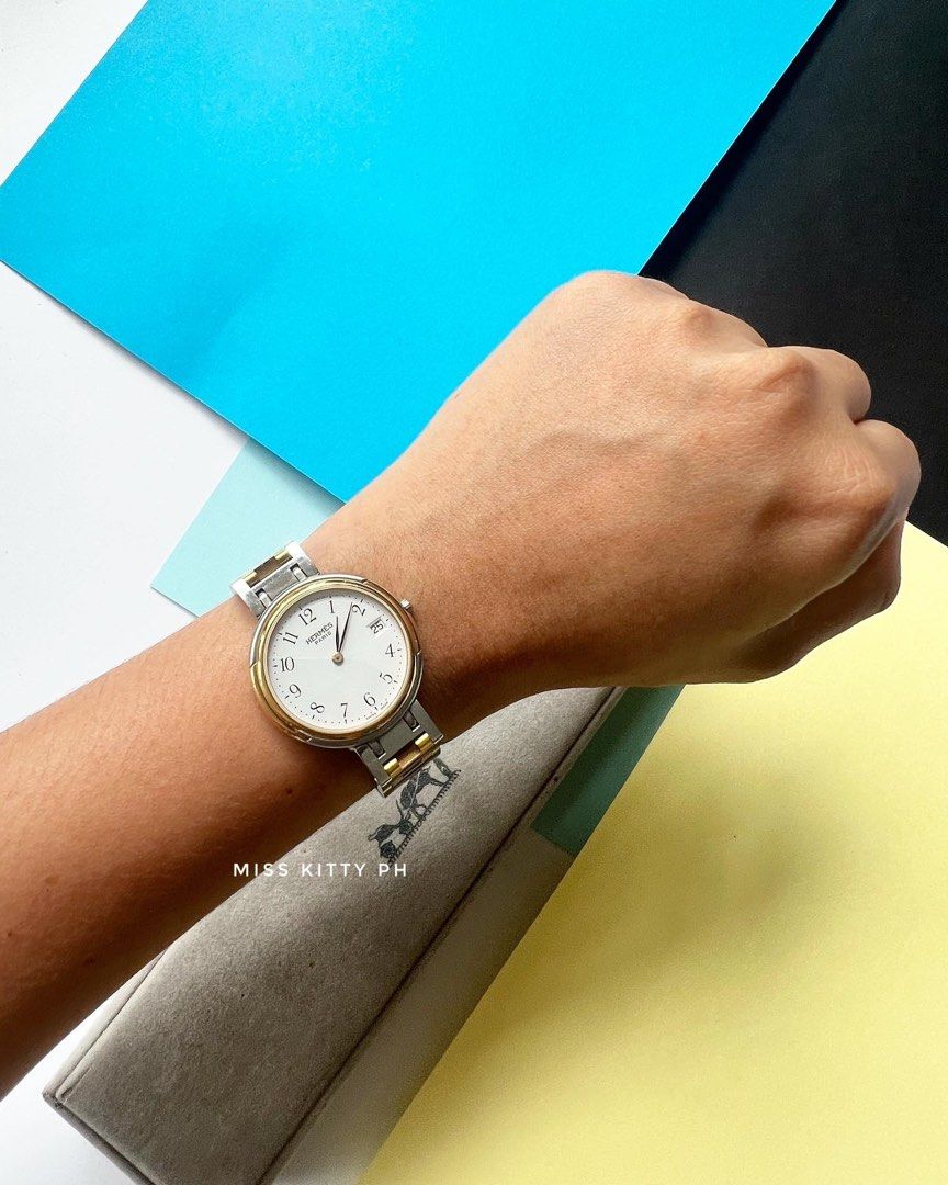 Authentic preowned Hermes Windsor Clipper watch (Category: Luxury Watches) located in San Pablo. Submitted by misskittyph (Listing ID 1432004092, Image 3). Description: H.E. R M E S W.indsor 2 tone u.nisex w.atch . ‼️🏷P38,000 ‼️ . quartz movement fits up to 18cm Comes with pouch 9/10 condition . Contact number in bio.