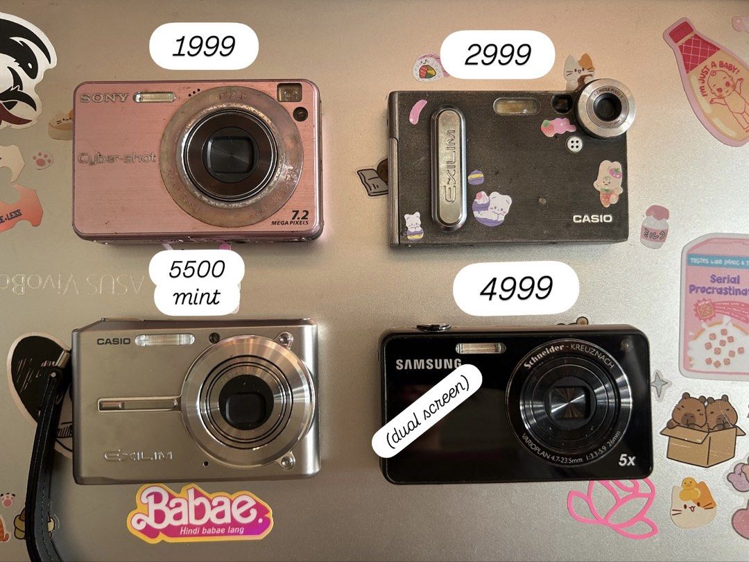 AVAILABLE digital cameras digicams (Category: Cameras) located in Lagonoy. Submitted by nadayojiii (Listing ID 1432087920, Image 1). Description: AVAILABLE DIGICAMS Sony Cybershot DSC W120 - 1999 Casio Exilim S3 - 2999 Samsung ST700(dual screen) - 4999 Casio Exilim S600 - 5500 mint condition.