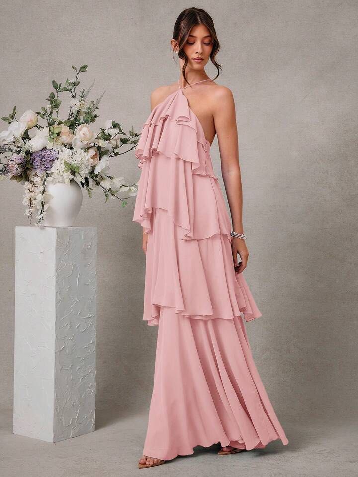 Baby Pink Maxi Ruffle Gown (Category: Evening dresses & gowns) located in Manila. Submitted by clarv (Listing ID 1432102993, Image 3). Description: Used only once for a wedding Really pretty Size on tag: Small (swipe to see product measurements/ size guide) No flaws.