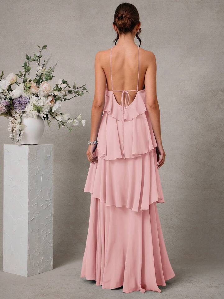 Baby Pink Maxi Ruffle Gown (Category: Evening dresses & gowns) located in Manila. Submitted by clarv (Listing ID 1432102993, Image 2). Description: Used only once for a wedding Really pretty Size on tag: Small (swipe to see product measurements/ size guide) No flaws.