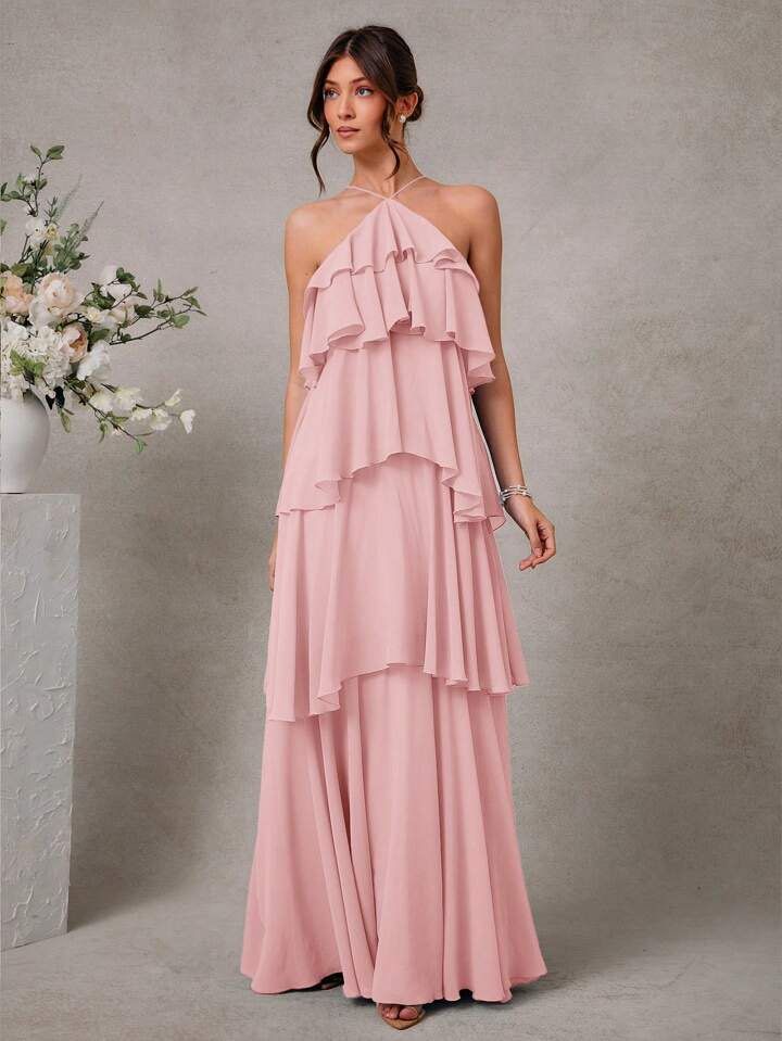 Baby Pink Maxi Ruffle Gown (Category: Evening dresses & gowns) located in Manila. Submitted by clarv (Listing ID 1432102993, Image 1). Description: Used only once for a wedding Really pretty Size on tag: Small (swipe to see product measurements/ size guide) No flaws.