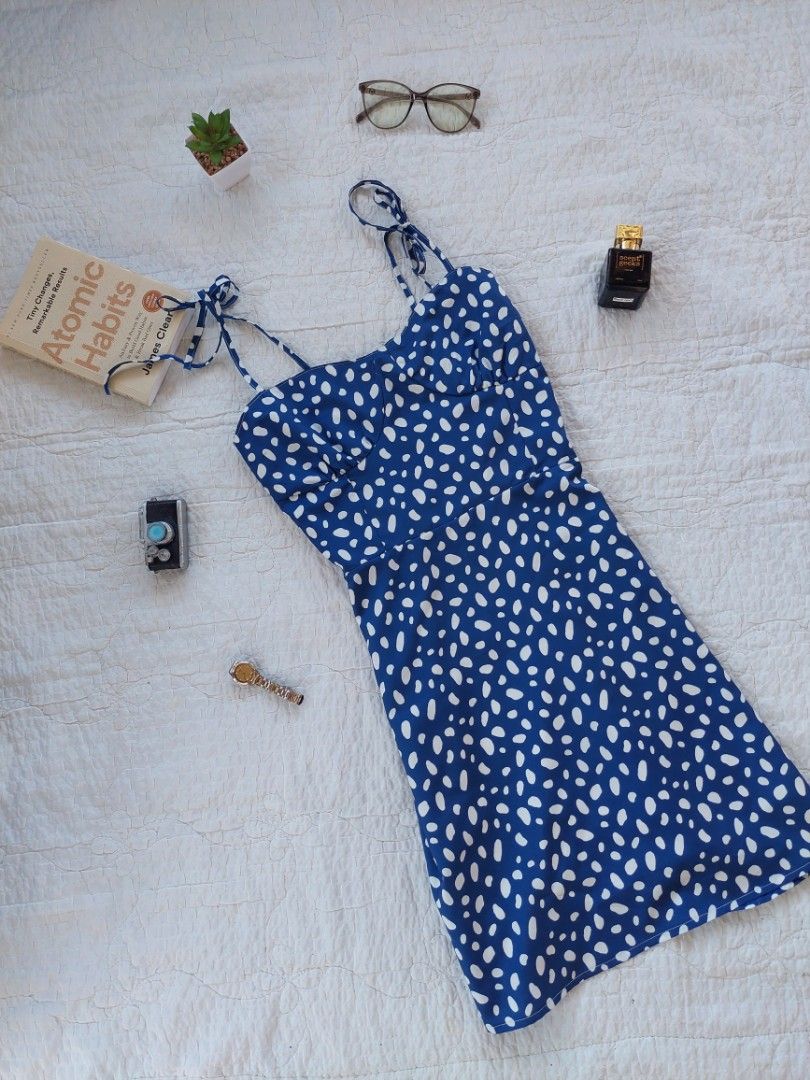 Blue and White Printed Mini Summer Dress (Category: Dresses) located in Governor Generoso. Submitted by cma_rarefitph (Listing ID 1432004555, Image 1). Description: - Blue mini dress with white spotted print - Adjustable tie straps - Fitted bodice - Made of lightweight fabric - Ideal for casual wear - Flattering silhouette.