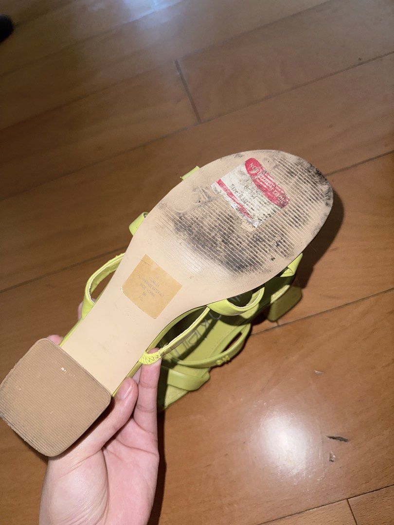 Calvin Klein Lime Green Sandals (Category: Flats & Sandals) located in Muntinlupa City. Submitted by _angelfenton (Listing ID 1432008321, Image 3). Description: - Lime green Calvin Klein sandals - Features a stylish block heel - Strappy design - Calvin Klein logo on insole - Signs of wear on sole - Size sticker present RFS I have too many heels I don’t wear and I don’t have space na.