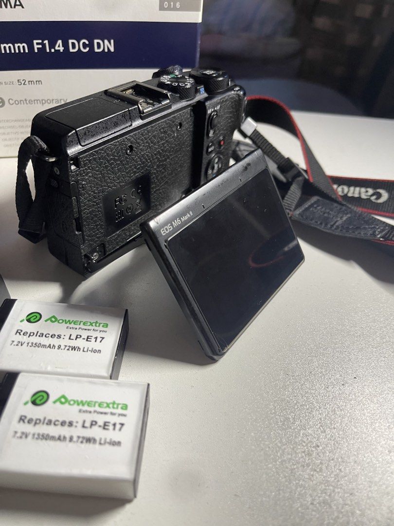 Canon EOS M6 Mark II with Sigma 30mm Lens (Category: Cameras) located in Manila. Submitted by nelsonpera88982 (Listing ID 1432041274, Image 2). Description: FOR SALE: Canon M6 Mark II (Body + Lens + Accessories) 📸 Gently used, for personal use only What’s included: - EF-M 15-45mm IS STM Lens - SIGMA 30mm F/1.4 DC DN Contemporary Lens for CANON EF-M (complete box) - 1 Charger + 2 Aftermarket Powerextra Batteries - 1 Original charger + 1 original 
