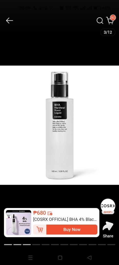 COSRX BHA Blackhead Power Liquid 100ml (Category: Face Care) located in Los Banos. Submitted by donnaalbay47990 (Listing ID 1432014661, Image 2). Description: - Removes blackheads and controls oil. - Contains 67.8% Willow Bark Water and 4% Betaine Salicylate. - Penetrates pores to exfoliate blackheads. - Helps maintain moisture levels. - Apply with a cotton pad to problem areas..