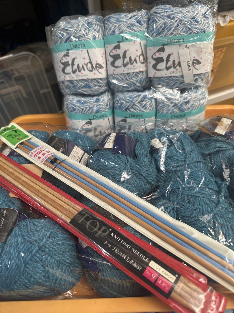 Datora Elude Yarn and Knitting Needles set (Category: Craft Supplies & Tools) located in Cainta. Submitted by shopbyyna (Listing ID 1432019907, Image 2). Description: - Datora Elude yarn bundle (blue and white) - Includes multiple skeins - Knitting needles included: Top Knitting Needle (size 9), Blue Ribbon - Perfect for knitting projects!.