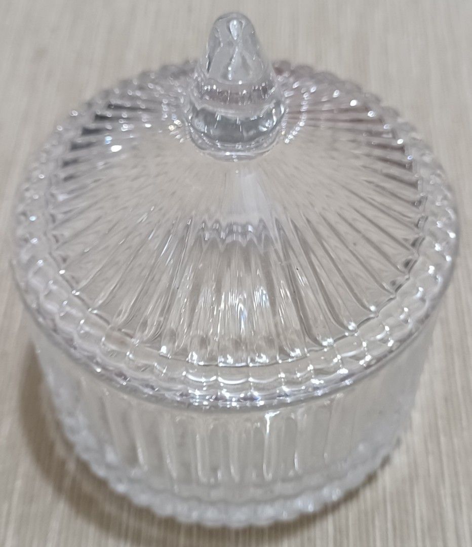Diamonds Glass Candy Jar with Lid (Category: Food Organization & Storage) located in Quezon City. Submitted by wjmae (Listing ID 1432058840, Image 1). Description: - Elegant glass candy jar - Ribbed design on jar and lid - Approximately 3 inches diameter - Comes with original box - Ideal for candies, small items, or decoration.