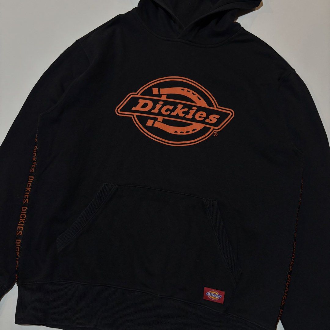 Dickies Black Hoodie (Category: Hoodies) located in Dipolog. Submitted by dionato (Listing ID 1432088237, Image 3). Description: - Black Dickies hoodie - Orange logo on front - Dickies text on sleeves - Kangaroo pocket and hood - Size: L - Made in China - Fabric: 60% cotton, 40% polyester.