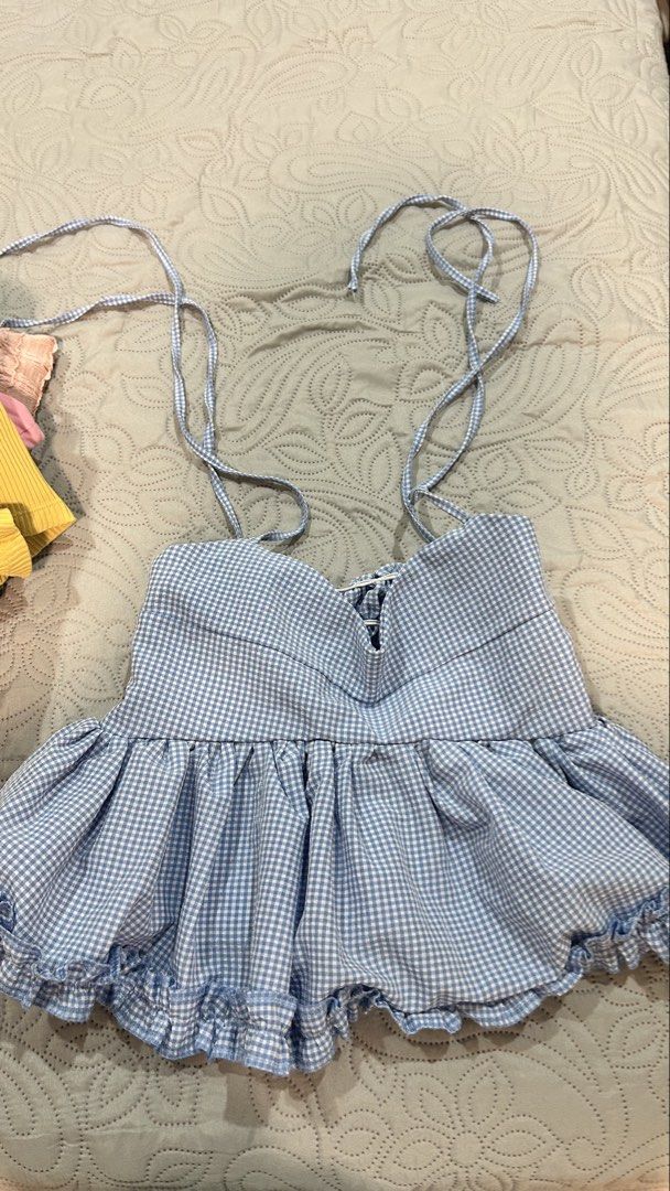 GIGI Self Tie Peplum Top - Blue (Category: Sleeveless) located in Manila. Submitted by samisellstuff (Listing ID 1432175786, Image 2). Description: 🔴 LAST PRICE NA ANG EVERYTHING :) 🔴 LOCATION: grand monaco la potenza, monaco avenue, pasig city 🔴 PAYMENT: STRICTLY gcash only. PAY BEFORE SHIPPING 🔴 DELIVERY: if ASAP - lalamove, if WILLING TO WAIT - J&T 🔴 no measurements, wala po akong pang measure :( 🔴 my measurements for reference - height: